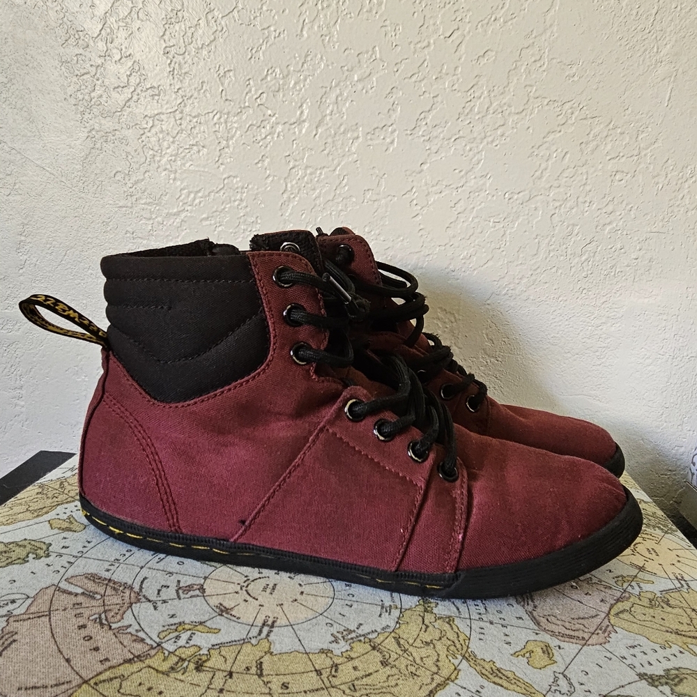 Dr MARTENS dark cherry red fabric‎ boots size 6 (EU 37)